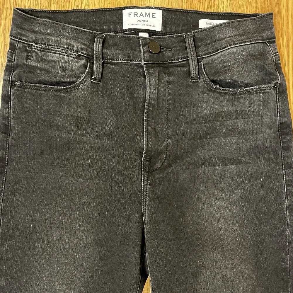 Frame Le High Straight Jeans 30 Black Distressed Ripped Knee Raw Hem Grunge Chic
